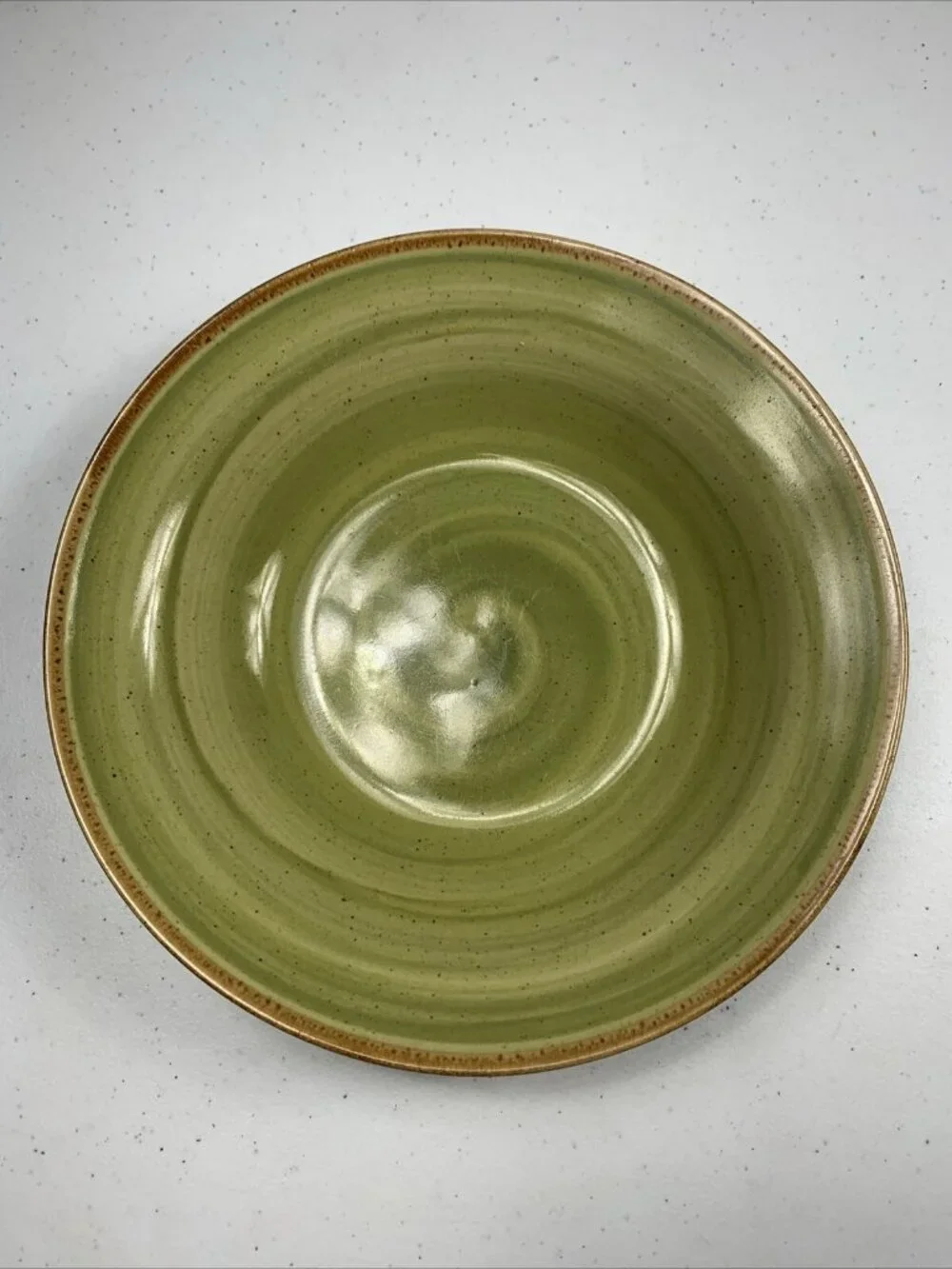 Thomson Pottery, Swirl Pattern Diameter Large Rim Soup Bowl Pasta Green
